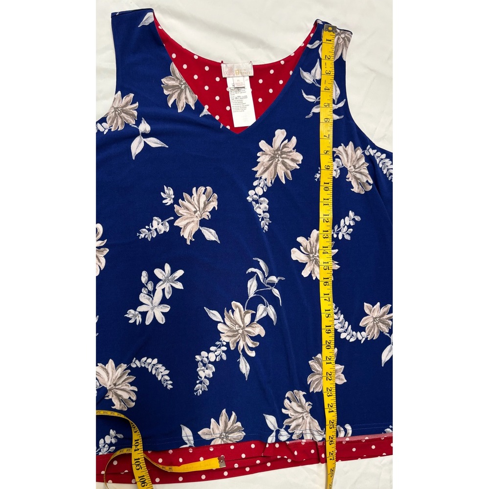 Belle by Kim Gravel Womens XL Blue Floral Polka Dot Trim V-Neck Tank Top - Picture 4 of 5